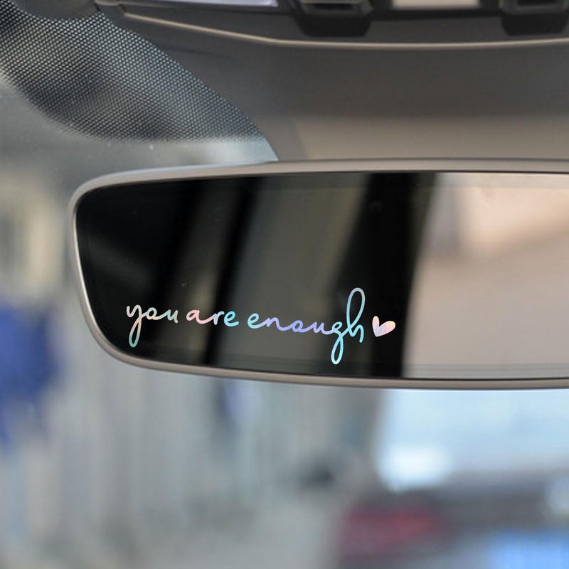 OFlyDesigns 2 x You are Enough Rearview Mirror Decal, Vanity Mirror Stickers, Rear View Mirror Decor, Car Decal, Water Bottle Decal for Women, Sticker for Tumblers, Window Sticker, Self Affirmations - Image 3